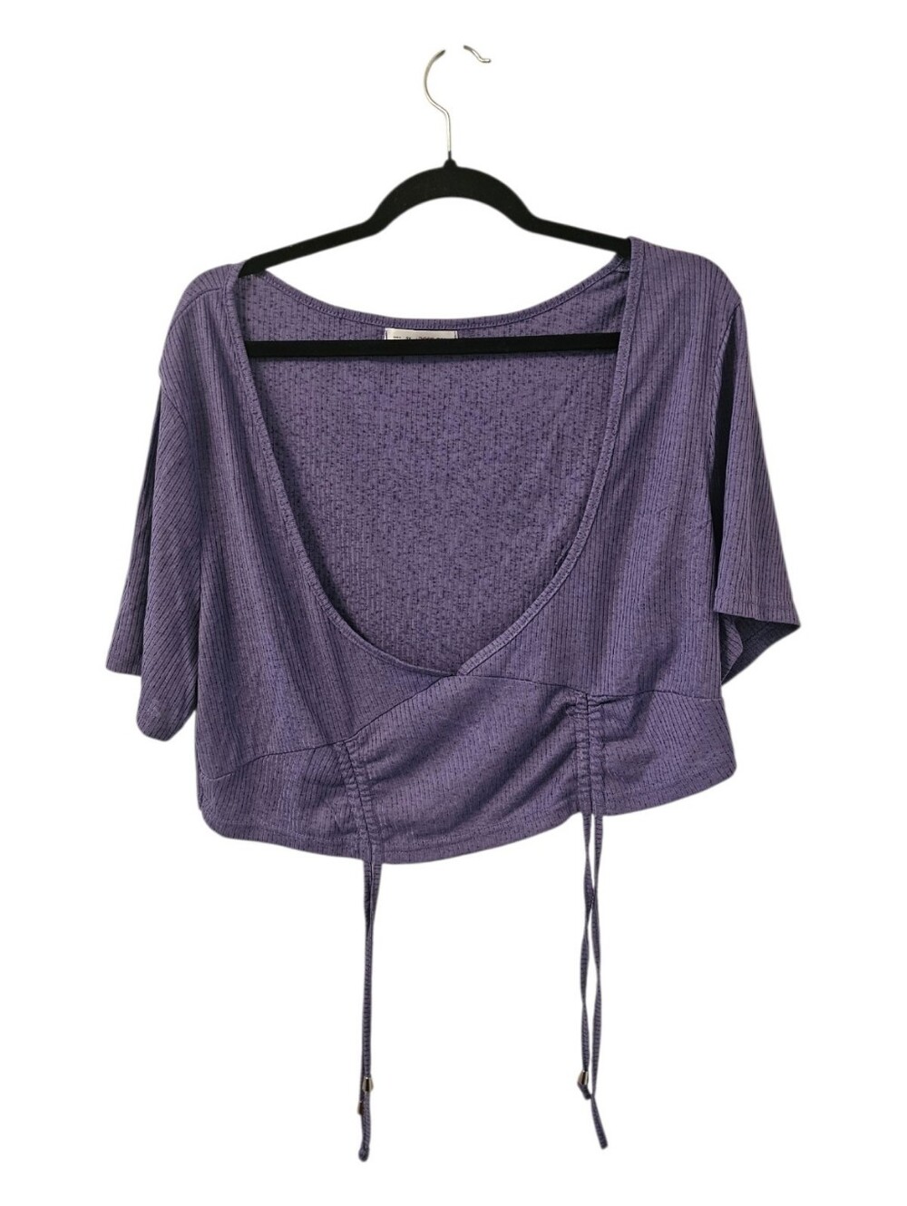 Purple Rose Gal Women's Cinched Textured Ribbed Cropped T-Shirt